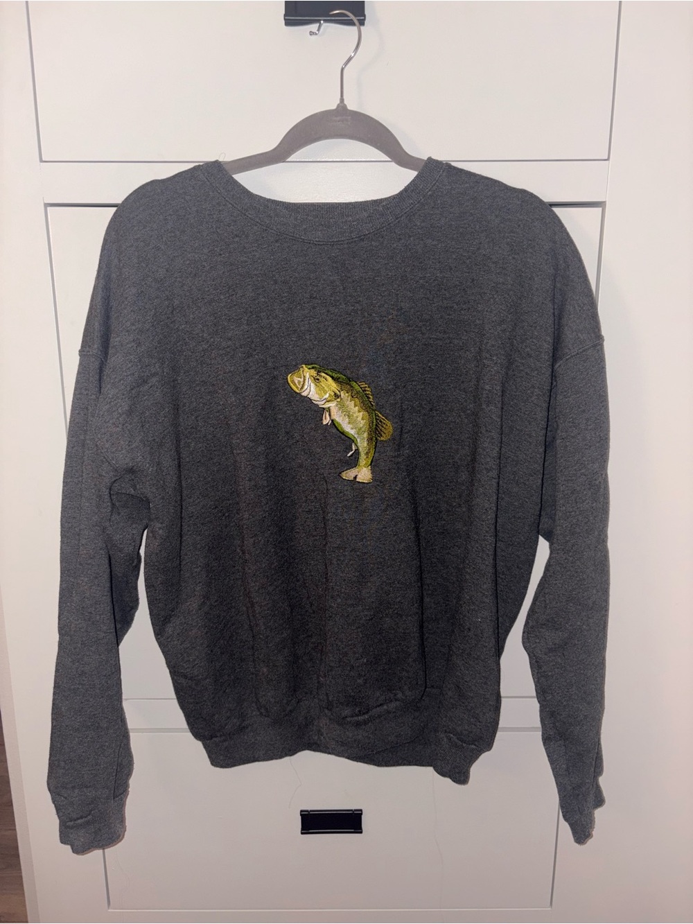 Gildan Charcoal Sweatshirt with Green Bass Embroidery